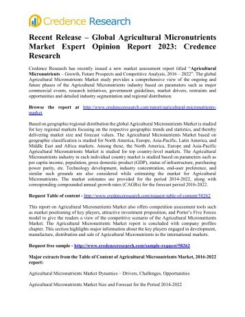 Recent Release – Global Agricultural Micronutrients Market Expert Opinion Report 2023: Credence Research