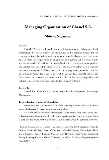 Managing Organization of Chanel S.A.