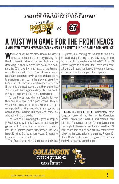 Kingston Frontenacs GameDay March 3, 2017