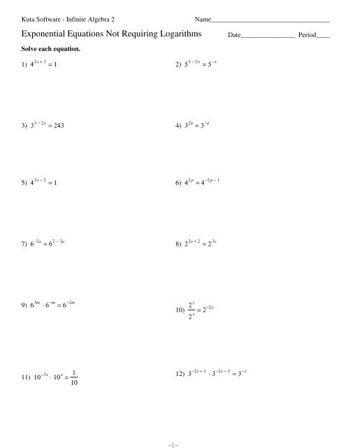 Exponential Equations Not Requiring Logarithms.pdf - Kuta Software
