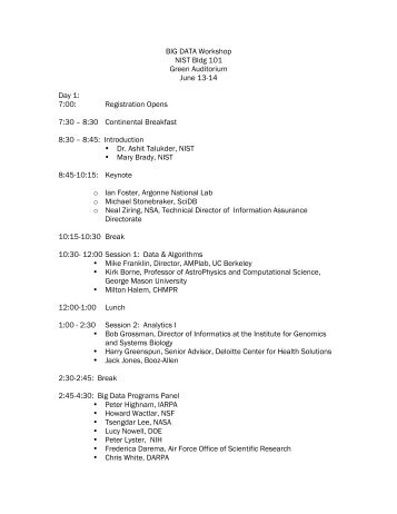 BIG DATA workshop agenda