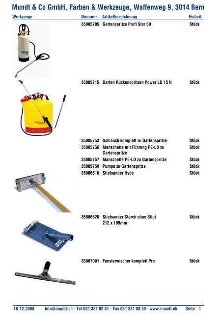 Mundt & Co GmbH, Farben & Werkzeuge, Waffenweg 9, 3014 Bern