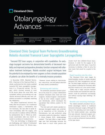 Otolaryngology Advances - Cleveland Clinic