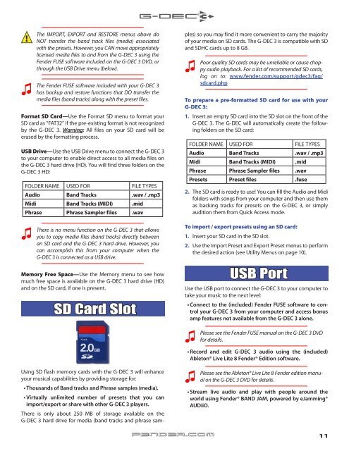 G-DEC 3 Advanced Owner's Manual - Fender