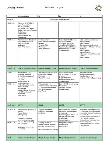 Onsdag 15 mars Preliminärt program