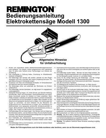 Bedienungsanleitung Elektrokettensäge Modell 1300 - Desa