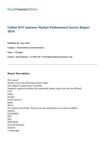 2017 Deep Research Report on Global BTS Antenna Industry 
