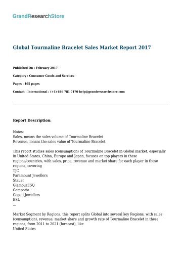 Global Tourmaline Bracelet Sales Market Report 2017