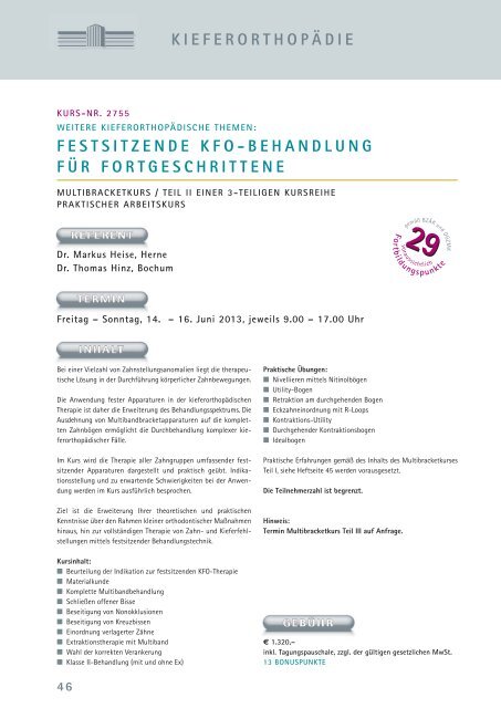 Programmheft - 1. Halbjahr 2013 - Dr. Hinz Unternehmen