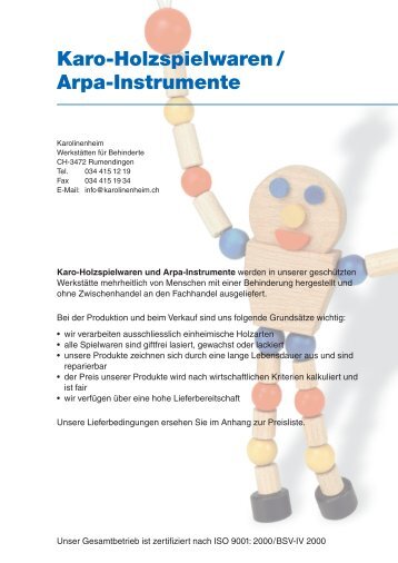 Karo-Holzspielwaren / Arpa-Instrumente - Karolinenheim