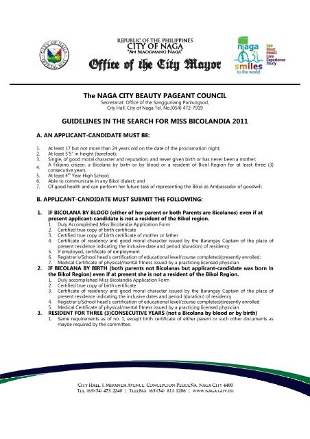 The NAGA CITY BEAUTY PAGEANT COUNCIL GUIDELINES IN ...