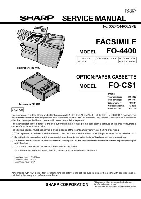 SERVICE MANUAL FACSIMILE FO-4400 FO-CS1 - Feedroller