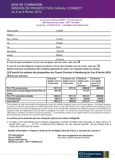 MISSION DE PROSPECTION - CCI International