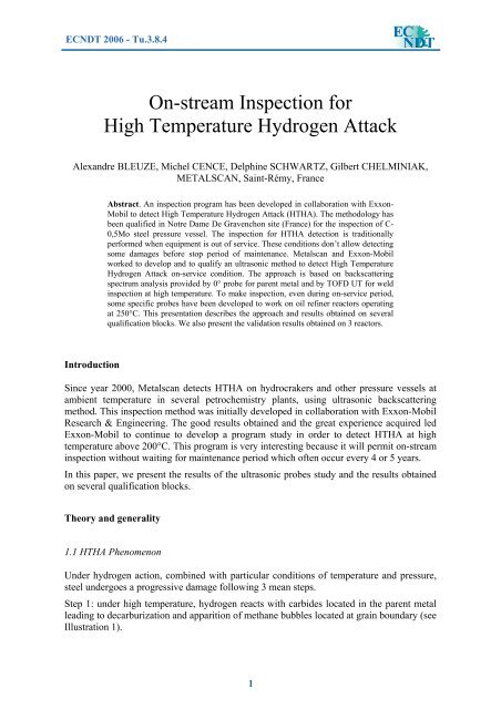 On-stream Inspection for High Temperature Hydrogen Attack - NDT.net