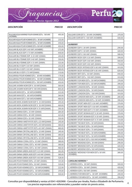 Lista de Precios Agosto 2012 â€œOFERTA ... - Drogueria 20 de Junio