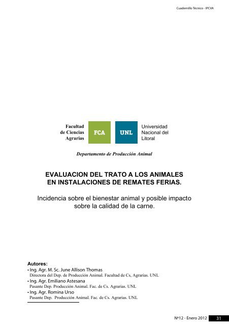 EVALUACION DEL TRATO A LOS ANIMALES EN ... - IPCVA