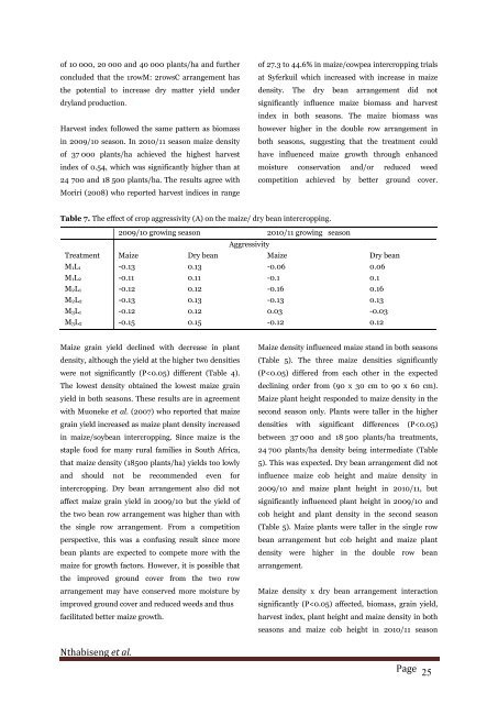 Response of a maize or dry bean intercrop to maize density and dry bean arrangement under rainfed conditions