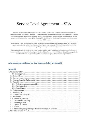 Service Level Agreement (SLA)