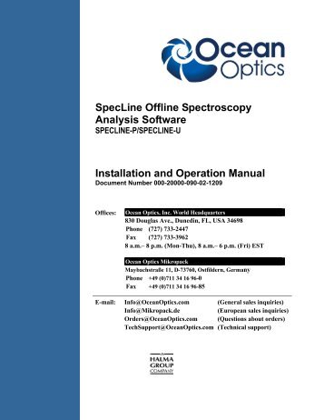 Specline Offline Spectroscopy Analysis Software ... - Ocean Optics