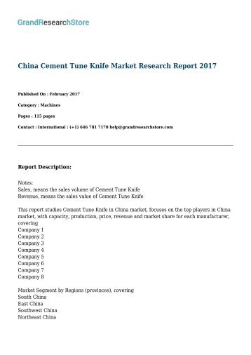 China Cement Tune Knife Market Research Report 2017