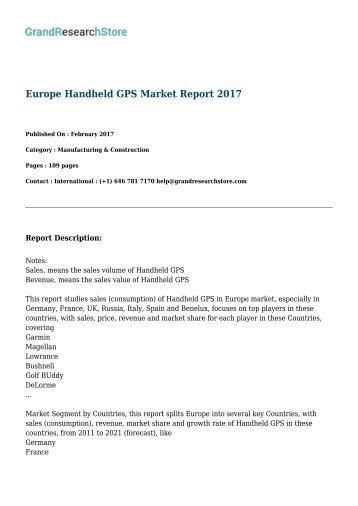 Europe Handheld GPS Market Report 2017 