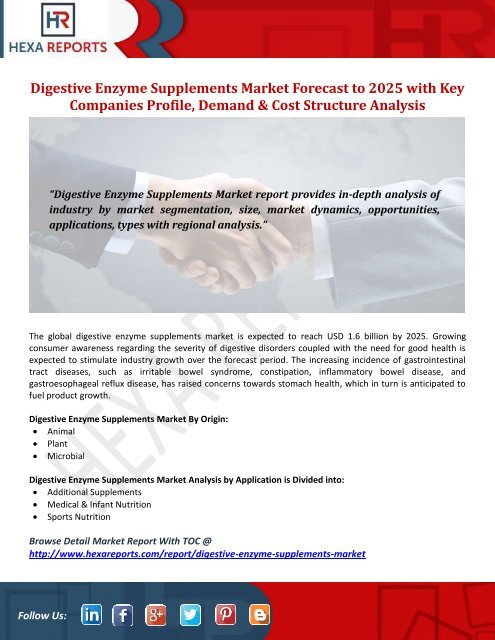 Digestive Enzyme Supplements Market Forecast to 2025 with Key Companies Profile, Demand & Cost Structure Analysis