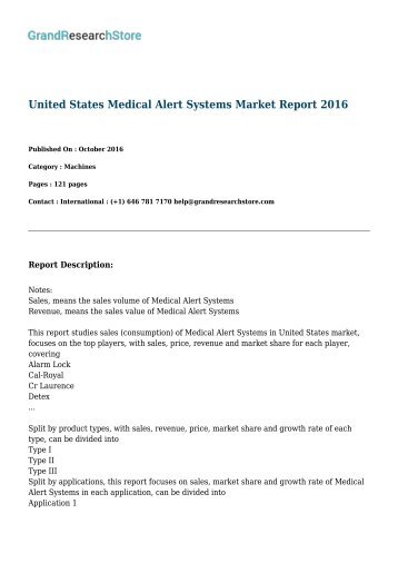 United States Medical Alert Systems Market Report 2017 