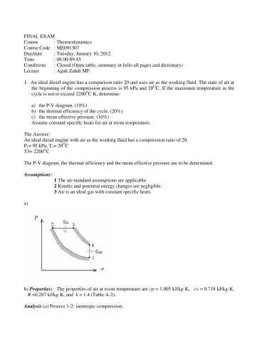 FINAL EXAM Course : Thermodynamics Course Code ... - ITS