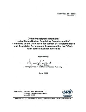 Comments on the Draft Basis for Section 3116 - Savannah River ...