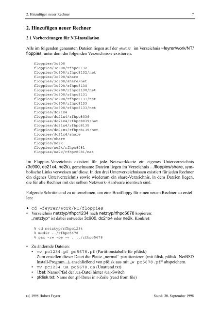 PC-Installation: Unattended-Setup Windows NT ... - Dr. Hubert Feyrer