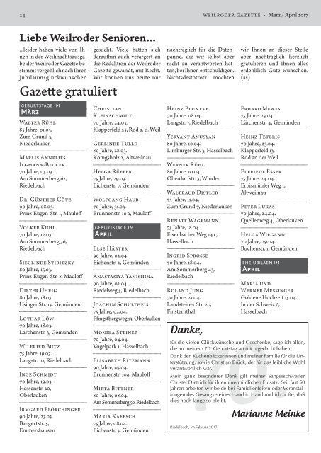 Weilroder Gazette März/April 2017