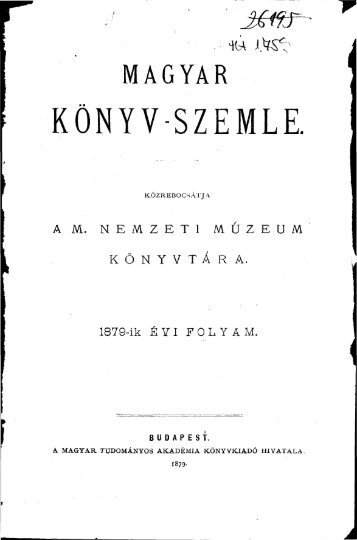 Magyar Könyvszemle Negyedik évfolyam 1. füzet, 1879. - EPA