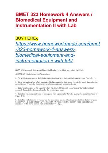 BMET 323 Homework 4 Answers : Biomedical Equipment and Instrumentation II with Lab