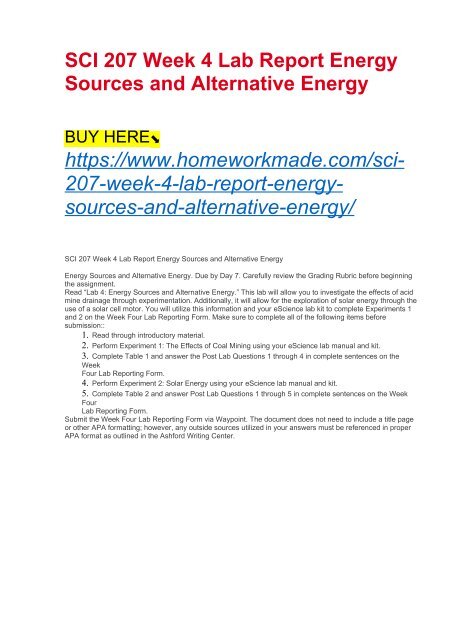 SCI 207 Week 4 Lab Report Energy Sources and Alternative Energy