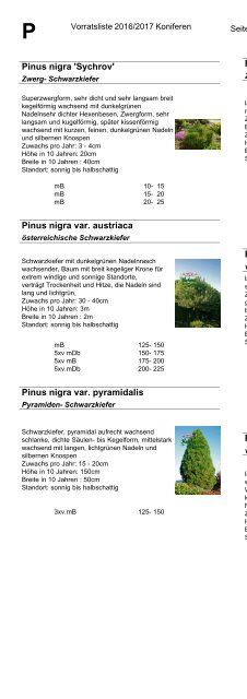 Baumschule Kohout Vorratsliste Herbst 2016 / Frühjahr 2017