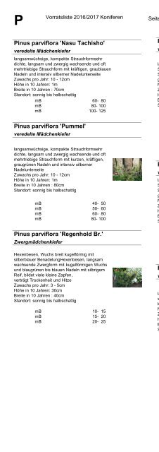 Baumschule Kohout Vorratsliste Herbst 2016 / Frühjahr 2017