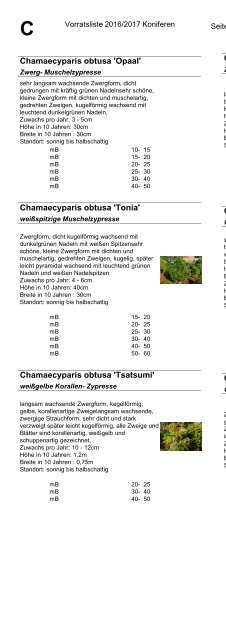 Baumschule Kohout Vorratsliste Herbst 2016 / Frühjahr 2017