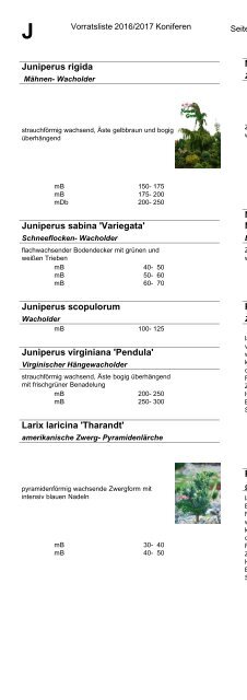 Baumschule Kohout Vorratsliste Herbst 2016 / Frühjahr 2017