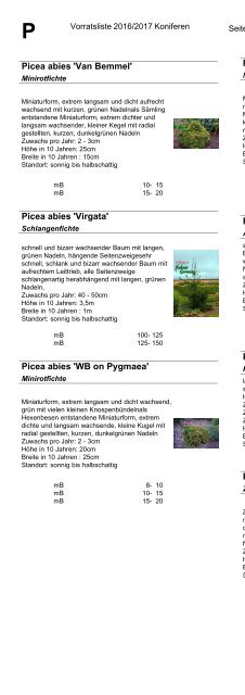 Baumschule Kohout Vorratsliste Herbst 2016 / Frühjahr 2017