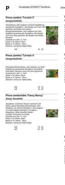 Baumschule Kohout Vorratsliste Herbst 2016 / Frühjahr 2017