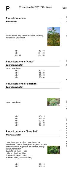 Baumschule Kohout Vorratsliste Herbst 2016 / Frühjahr 2017