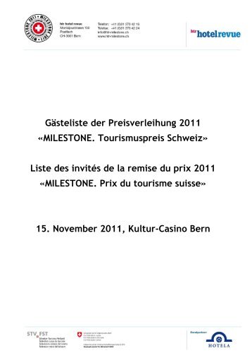 Gästeliste der Preisverleihung 2011 «MILESTONE ... - htr hotel revue