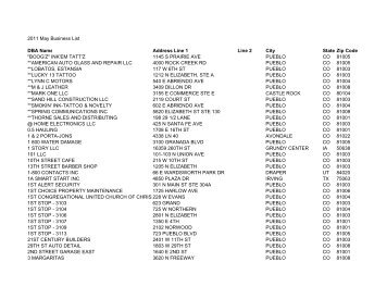 2011 May Business List DBA Name Address Line 1 Line 2 ... - Pueblo