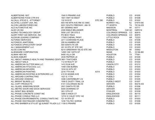 2011 May Business List DBA Name Address Line 1 Line 2 ... - Pueblo