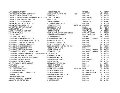 2011 May Business List DBA Name Address Line 1 Line 2 ... - Pueblo