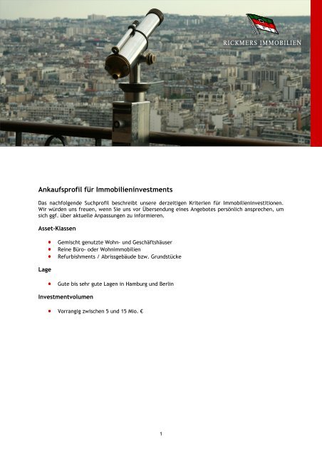 Ankaufsprofil Fur Immobilieninvestments Rickmers Immobilien