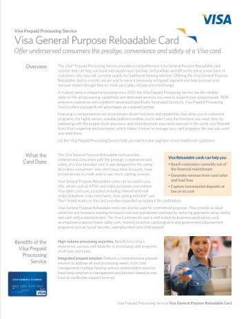 Visa General Purpose Reloadable Card - Visa DPS