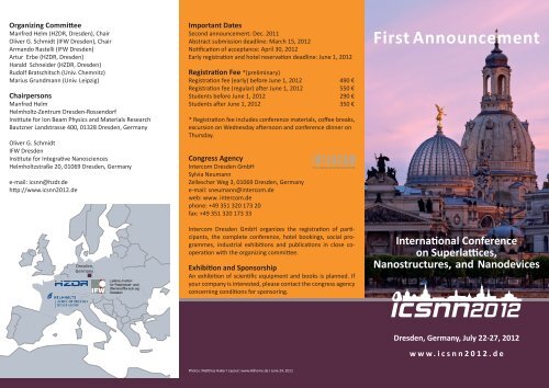 First Announcement International Conference on Superlatti ces ...