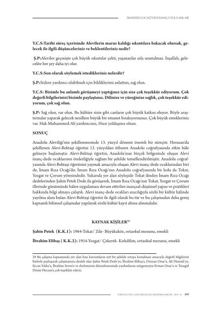 imam rıza ocağı'nda inanç uygulamları - Türk Kültürü ve Hacı Bektaş ...