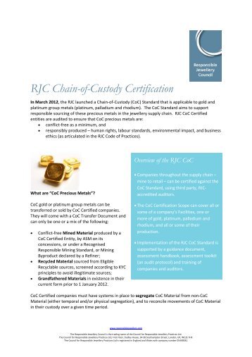 RJC Chain-of-Custody Certification - Responsible Jewellery Council